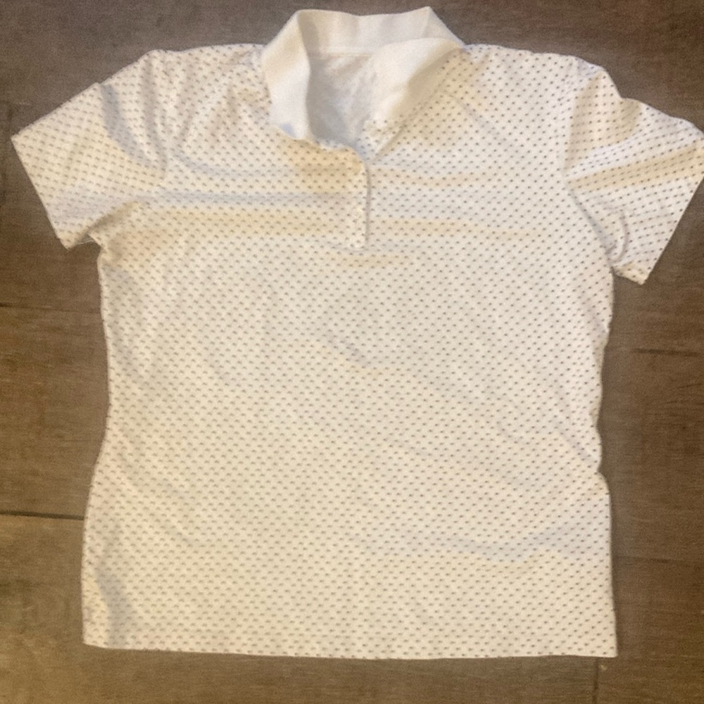 Lady Hagen Medium Women’s Golf Shirt.  White with Black Dots.
